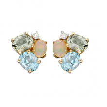 Opal, Green Amethyst, Blue Topaz Cluster Earrings 
